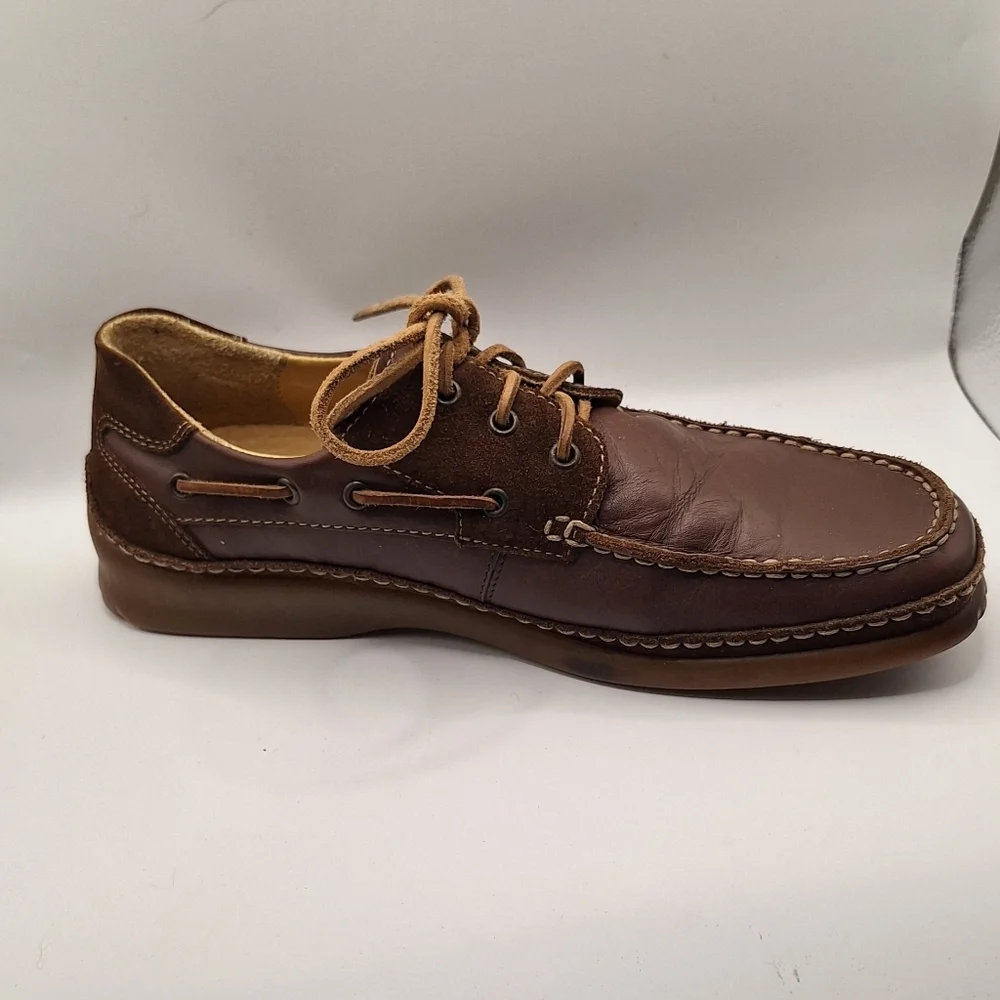 Men's ECCO 10/10.5 Brown Leather Boat Shoes - Classic Lace-Up